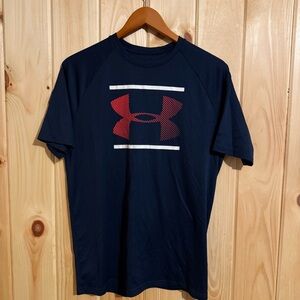 Under Armour Men's Dark Blue and Red Logo Tee